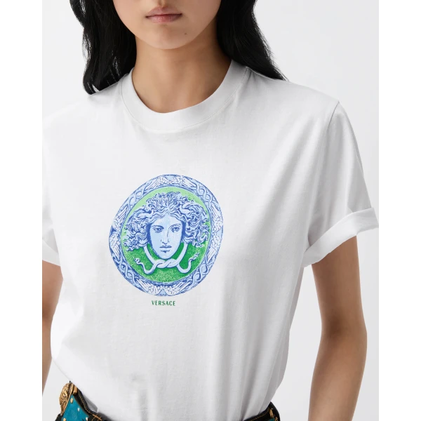 Versace Printed Cotton-Jersey T-Shirt in White, Ref. 1027027, view 4 | T-shirts