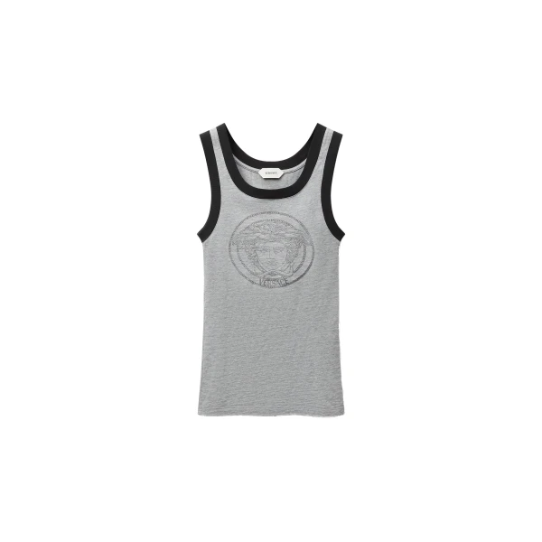 Printed Cotton-Jersey Tank Top in Grey