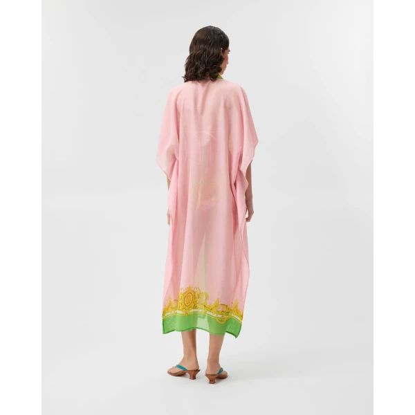Versace Printed Cotton and Silk Voile Cover-Up Dress in Yellow and Pink, view 3 | Beach Dresses