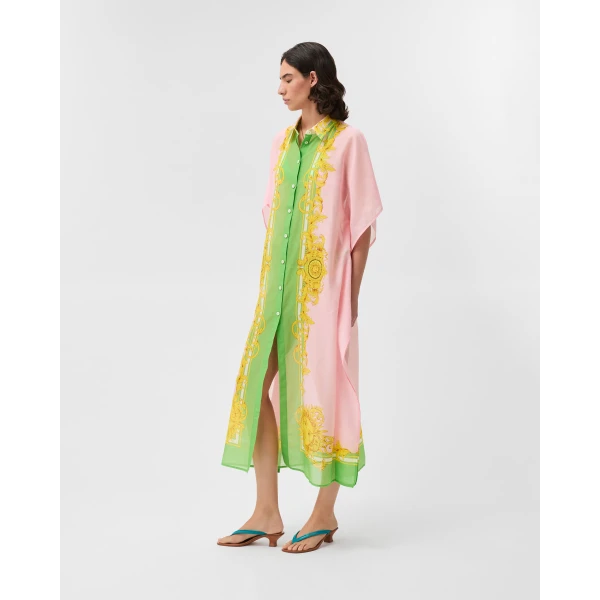 Versace Printed Cotton and Silk Voile Cover-Up Dress in Yellow and Pink, view 4 | Beach Dresses