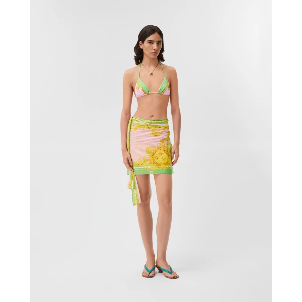 Versace Printed Cotton and Silk Voile Cover-Up Skirt in Yellow and Pink, view 2 | Beachwear