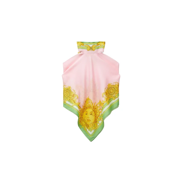 Versace Printed Cotton and Silk Voile Cover-Up Top in Yellow and Pink | Beachwear | Coveti