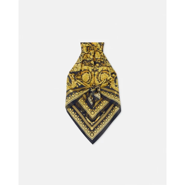 Versace Printed Cover-Up Foulard Top in Black and Print, view 3 | Beachwear