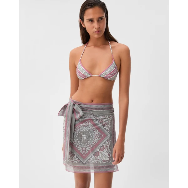 Versace Printed Cover-Up Skirt in Grey and Pink, view 2 | Beachwear