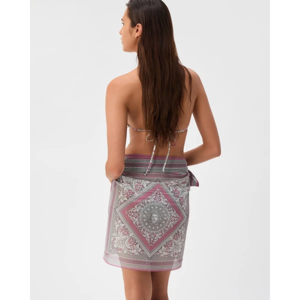 Versace Printed Cover-Up Skirt in Grey and Pink, view 3 | Beachwear