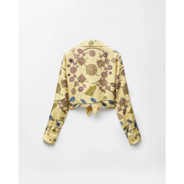 Versace Printed Crop Silk Twill Shirt in Yellow, view 3 | Shirts