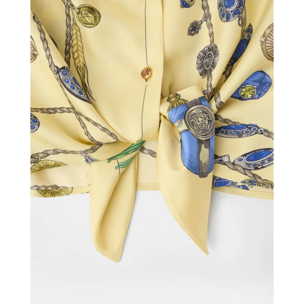 Versace Printed Crop Silk Twill Shirt in Yellow, view 4 | Shirts