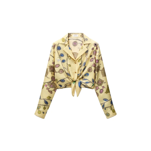 Versace Printed Crop Silk Twill Shirt in Yellow | Shirts | Coveti
