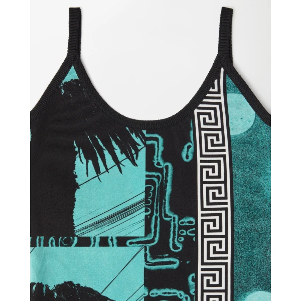 Versace Printed Knit Viscose Mini Dress in Light Blue, view 2 | Mini Dresses