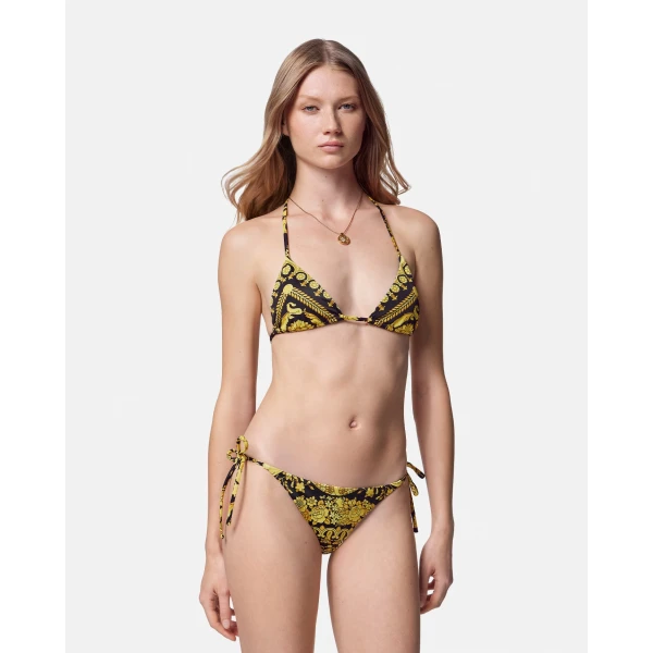 Versace Printed Nylon-Blend Bikini Top in Print, view 3 | Bikini