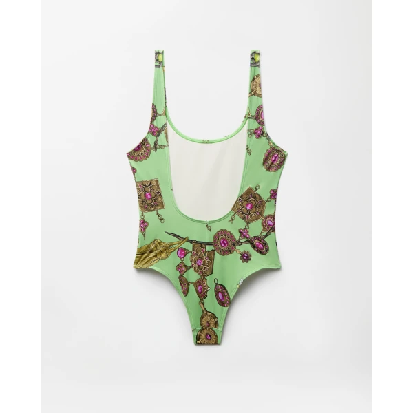 Versace Printed One-Piece Swimsuit in Green, view 2 | Swimsuits