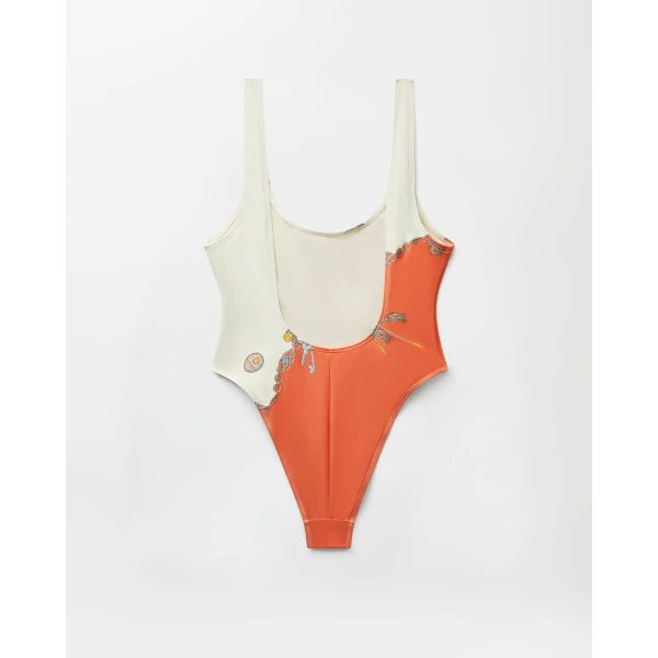 Versace Printed One-Piece Swimsuit in Orange, view 4 | Swimsuits