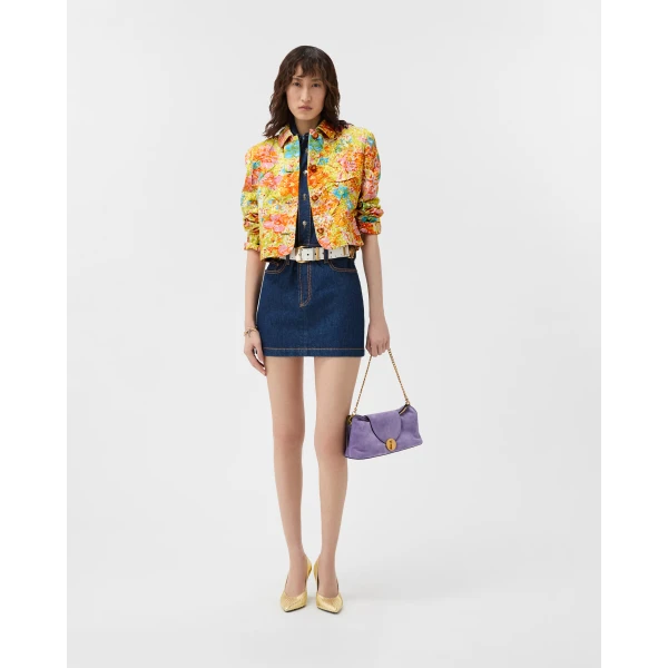 Versace Printed Silk Duchesse Jacket in Multicolour, view 2 | Jackets