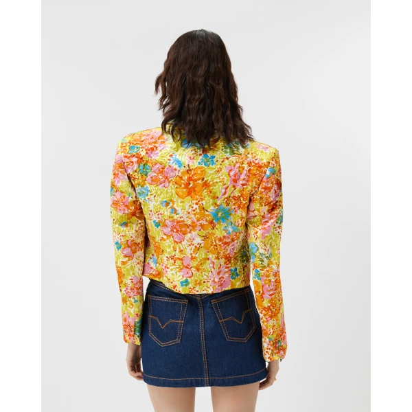 Versace Printed Silk Duchesse Jacket in Multicolour, view 3 | Jackets