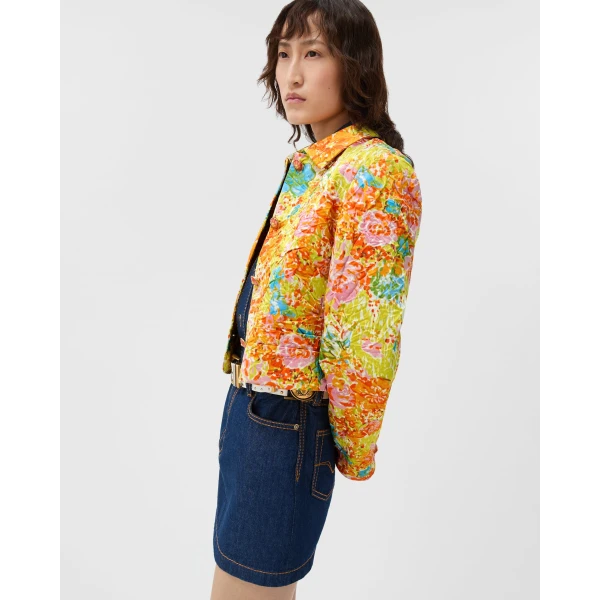 Versace Printed Silk Duchesse Jacket in Multicolour, view 4 | Jackets