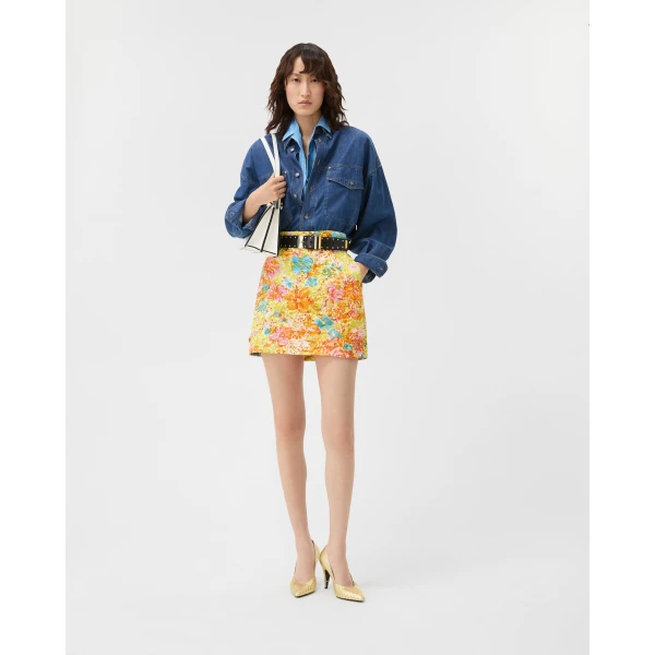 Versace Printed Silk Duchesse Mini Skirt in Multicolour, view 2 | Mini Skirts