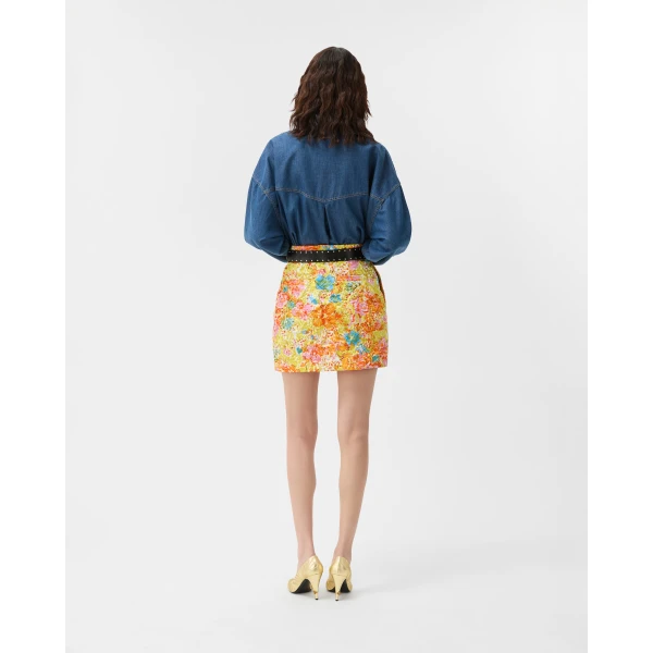 Versace Printed Silk Duchesse Mini Skirt in Multicolour, view 3 | Mini Skirts