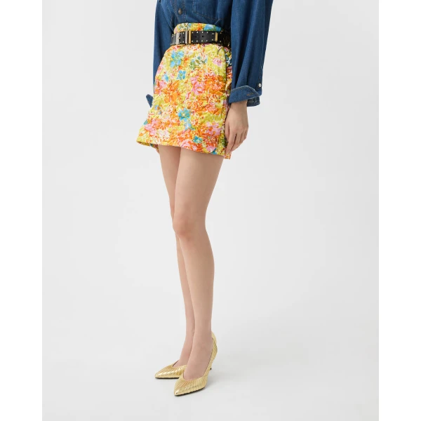 Versace Printed Silk Duchesse Mini Skirt in Multicolour, view 4 | Mini Skirts