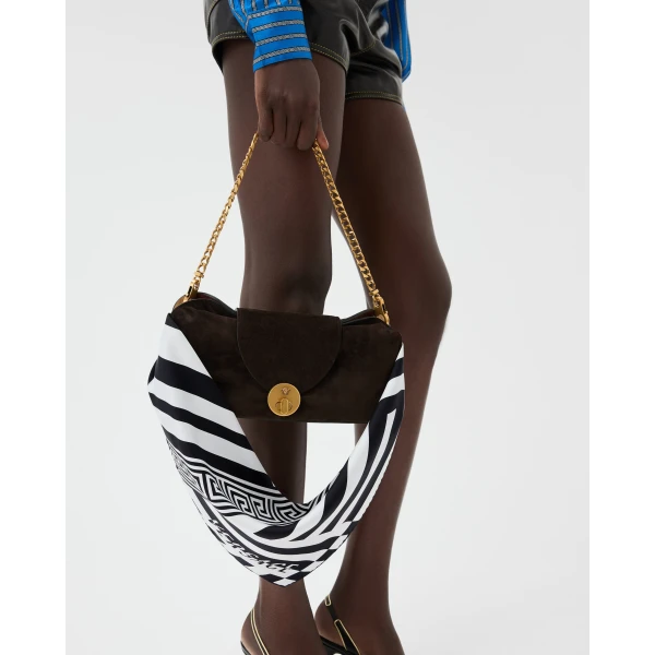 Versace Printed Silk Scarf Charm 55 cm in Black and White, view 2 | Bag charms