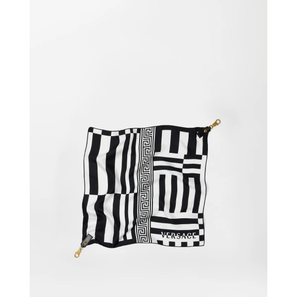 Versace Printed Silk Scarf Charm 55 cm in Black and White, view 3 | Bag charms