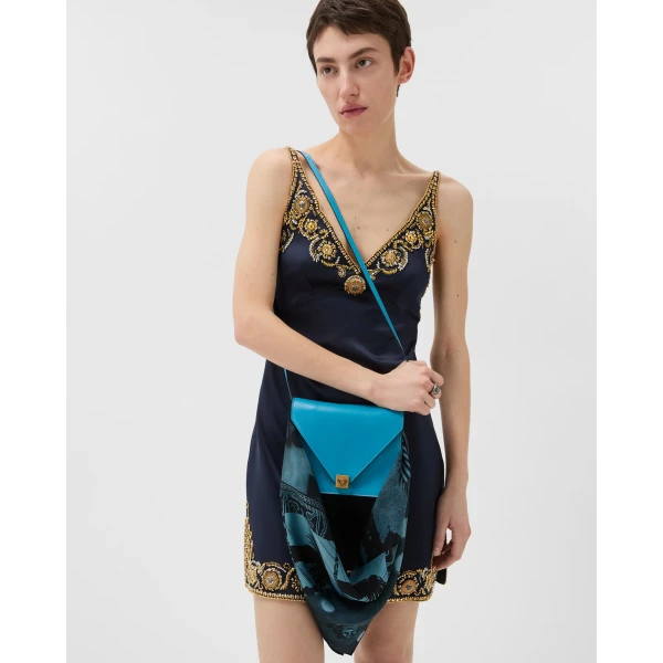 Versace Printed Silk Scarf Charm 55 cm in Blue, view 2 | Bag charms