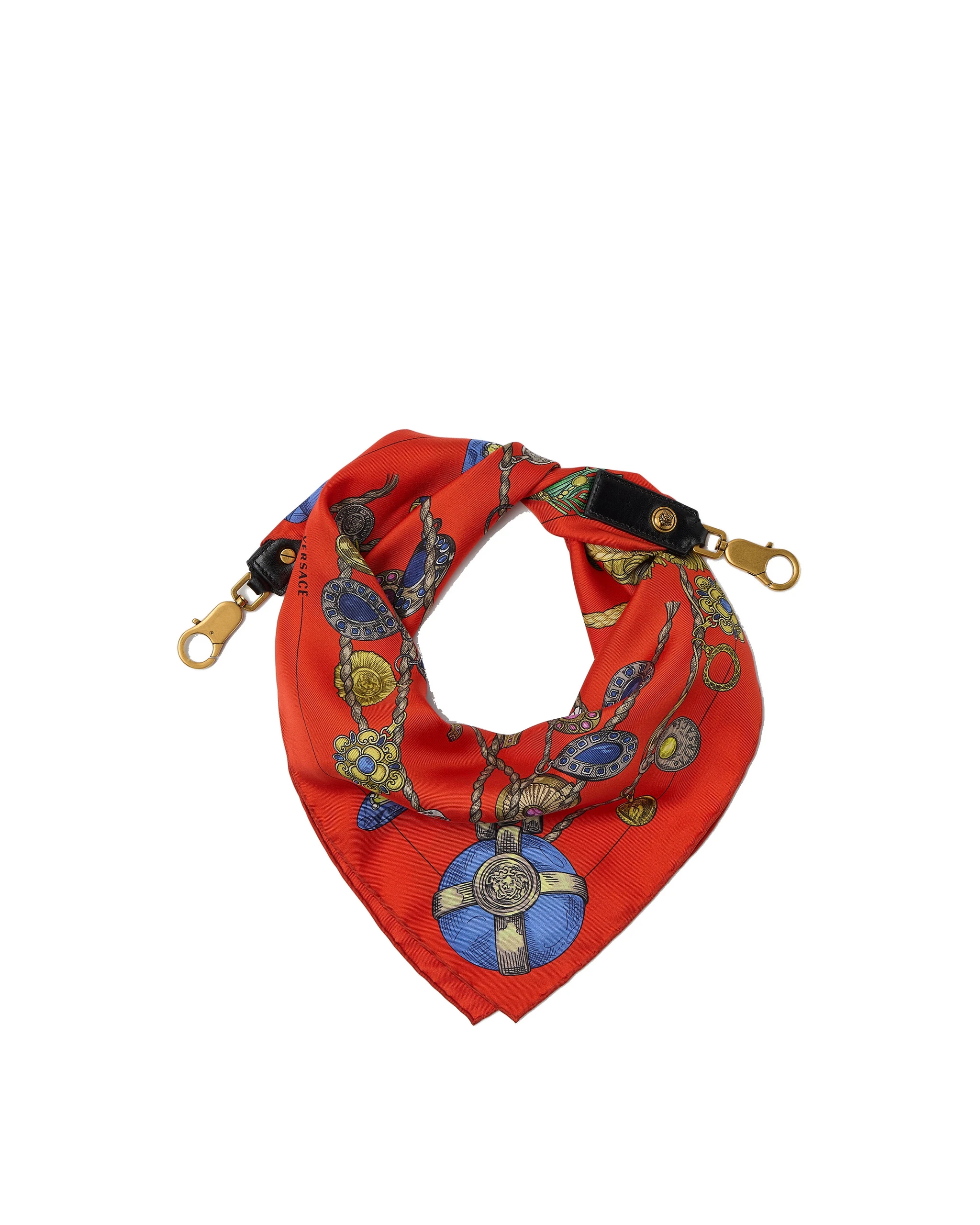 Versace Printed Silk Scarf Charm 55 cm in Red Versace Printed Silk Scarf Charm 55 cm in Red | Bag charms | Coveti