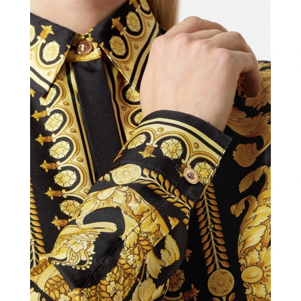 Versace Printed Silk Shirt in Black and Print, view 3 | Shirts