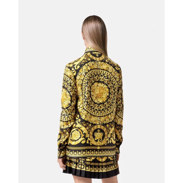 Versace Printed Silk Shirt in Black and Print, view 5 | Shirts