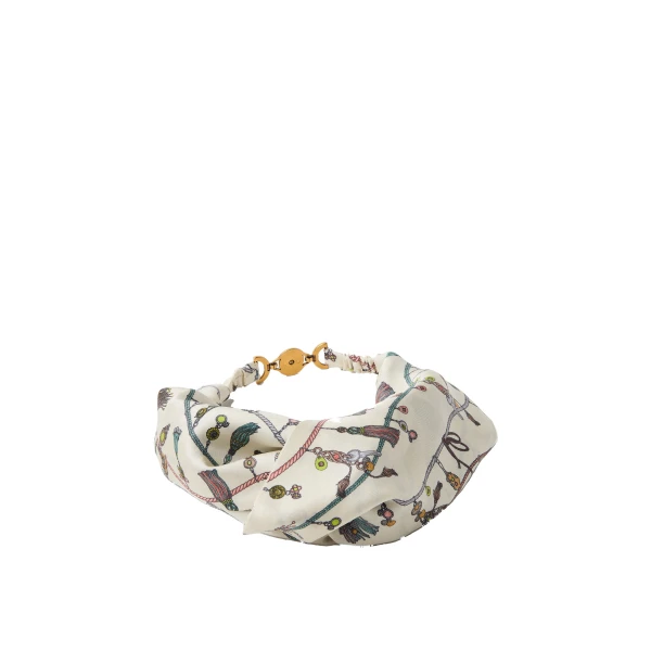 Versace Printed Silk Twill Headband in White and Hangin' Out Print | Hair Accessories | Coveti