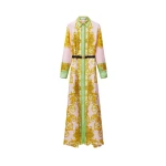 Versace Printed Silk Twill Long Dress in Yellow and Pink | Maxi Dresses | Coveti