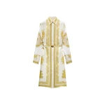 Versace Printed Silk Twill Midi Dress in White and Gold | Midi Dresses | Coveti