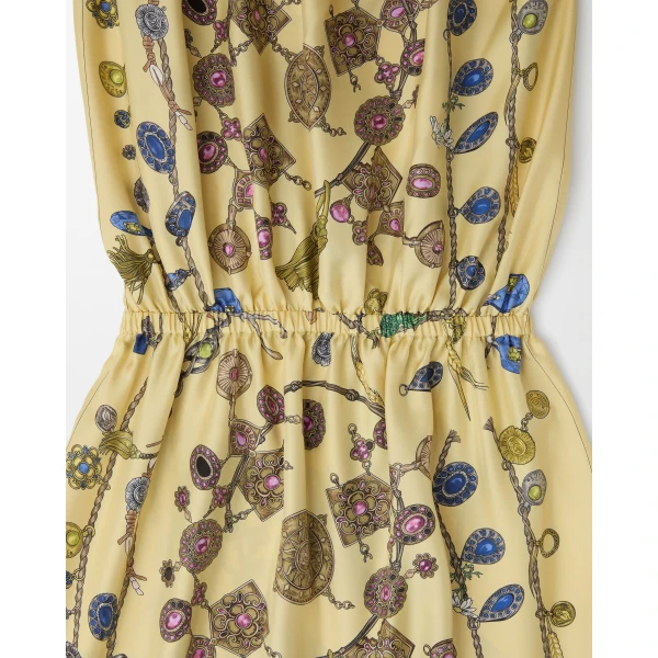 Versace Printed Silk Twill Midi Dress in Yellow, view 4 | Midi Dresses