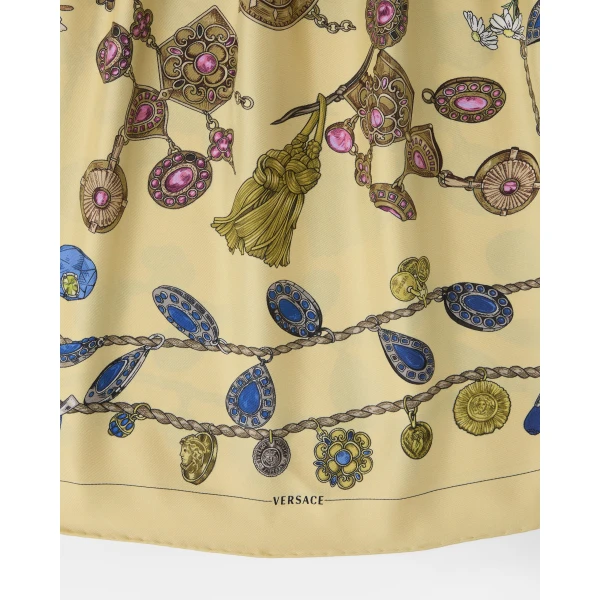 Versace Printed Silk Twill Midi Dress in Yellow, view 5 | Midi Dresses