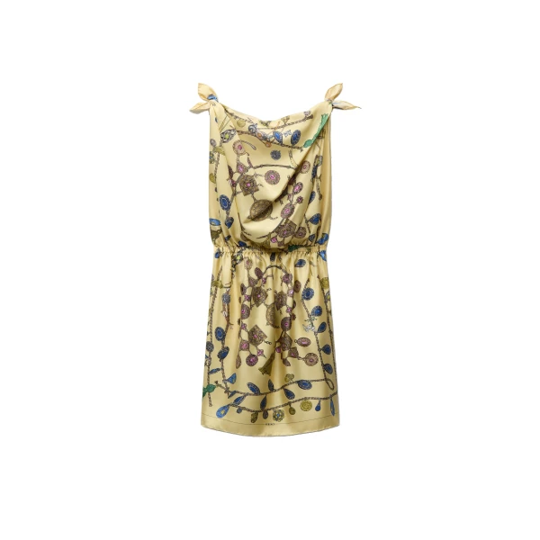 Printed Silk Twill Midi Dress in Yellow