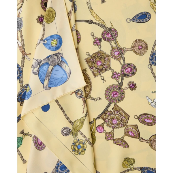 Versace Printed Silk Twill Midi Skirt in Yellow, view 2 | Midi Skirts