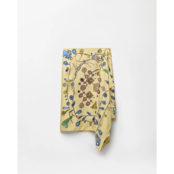 Versace Printed Silk Twill Midi Skirt in Yellow, view 3 | Midi Skirts