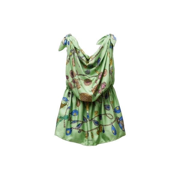 Versace Printed Silk Twill Mini Dress in Green | Mini Dresses | Coveti