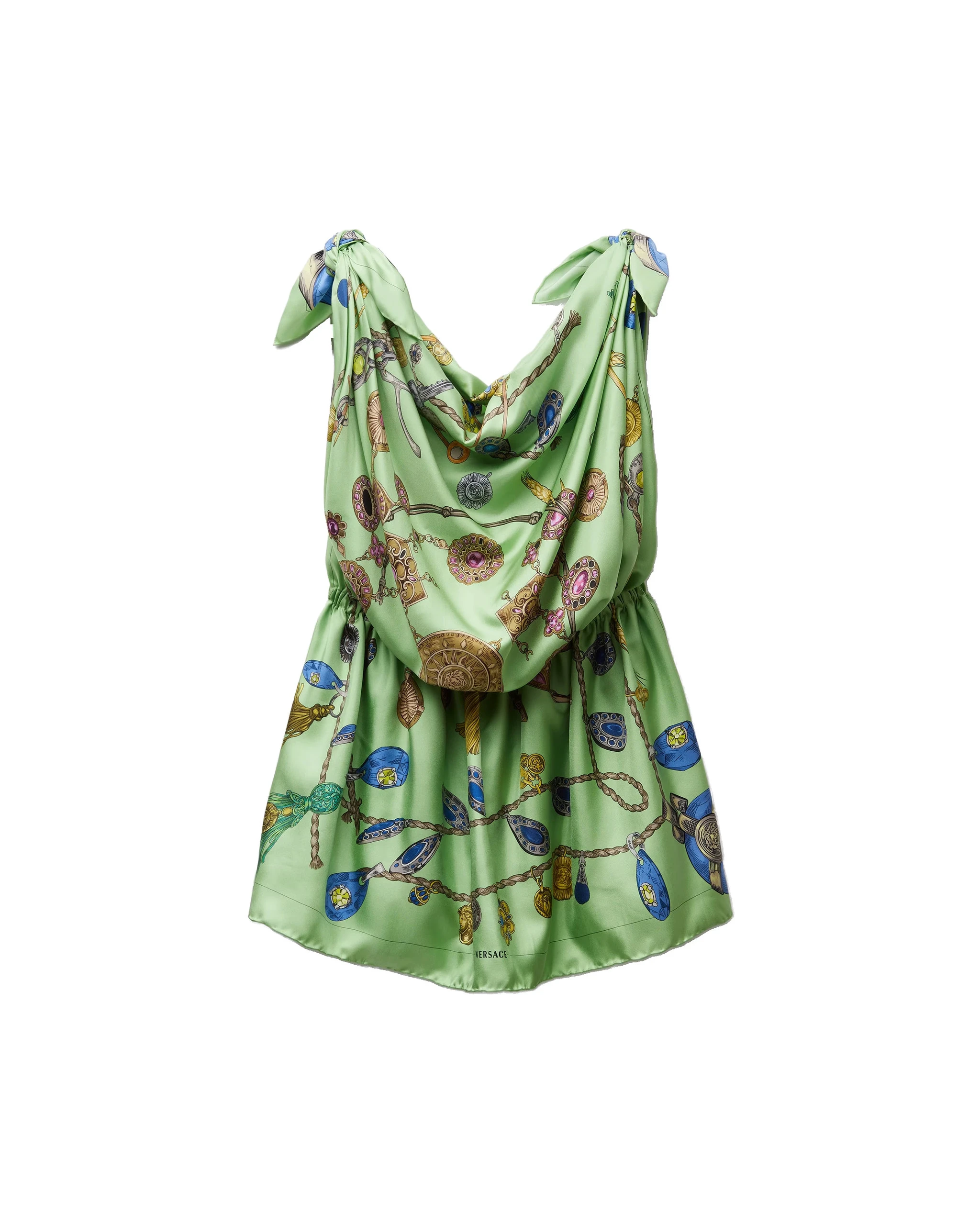 Versace Printed Silk Twill Mini Dress in Green Versace Printed Silk Twill Mini Dress in Green | Mini Dresses | Coveti
