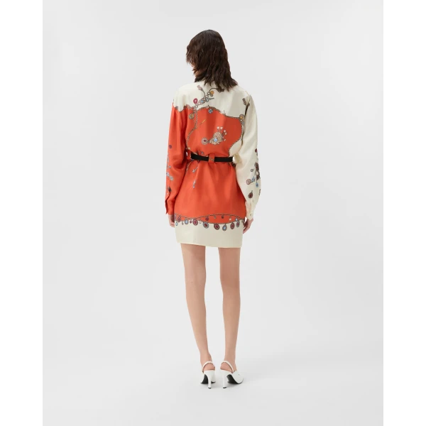 Versace Printed Silk Twill Mini Dress in Orange, view 3 | Mini Dresses