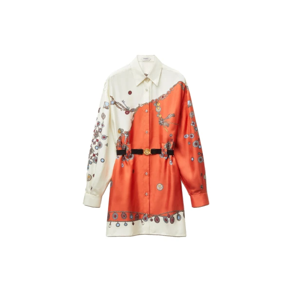 Printed Silk Twill Mini Dress in Orange