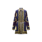 Versace Printed Silk Twill Mini Dress in Purple and Gold | Mini Dresses | Coveti
