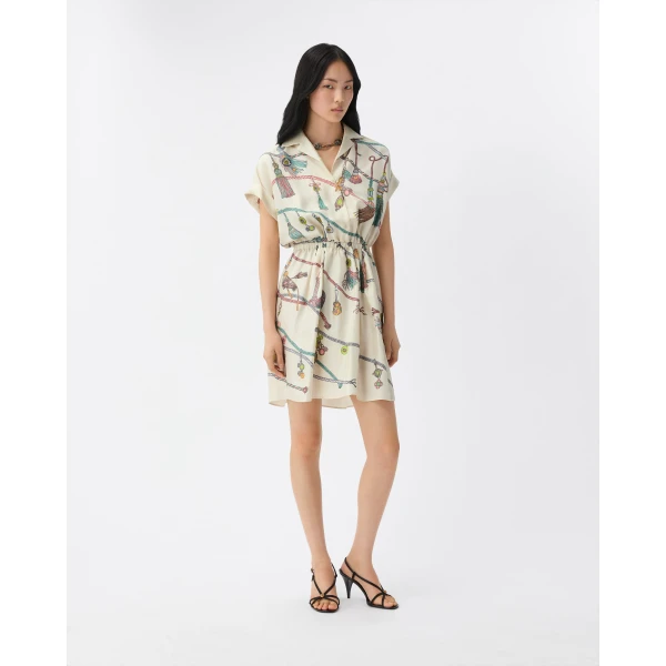 Versace Printed Silk Twill Mini Dress in White and Hangin' Out Print, view 2 | Mini Dresses