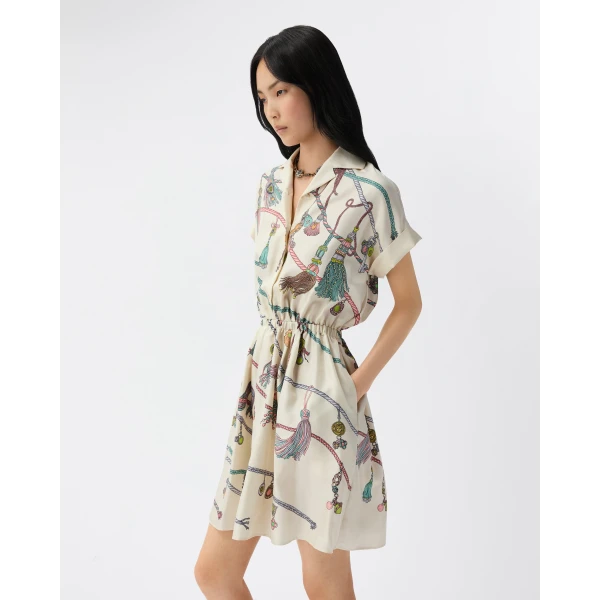 Versace Printed Silk Twill Mini Dress in White and Hangin' Out Print, view 4 | Mini Dresses