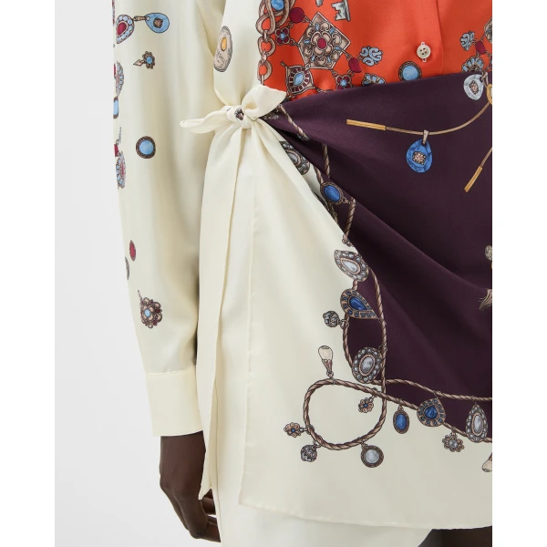 Versace Printed Silk Twill Mini Skirt in Purple and White, view 5 | Mini Skirts
