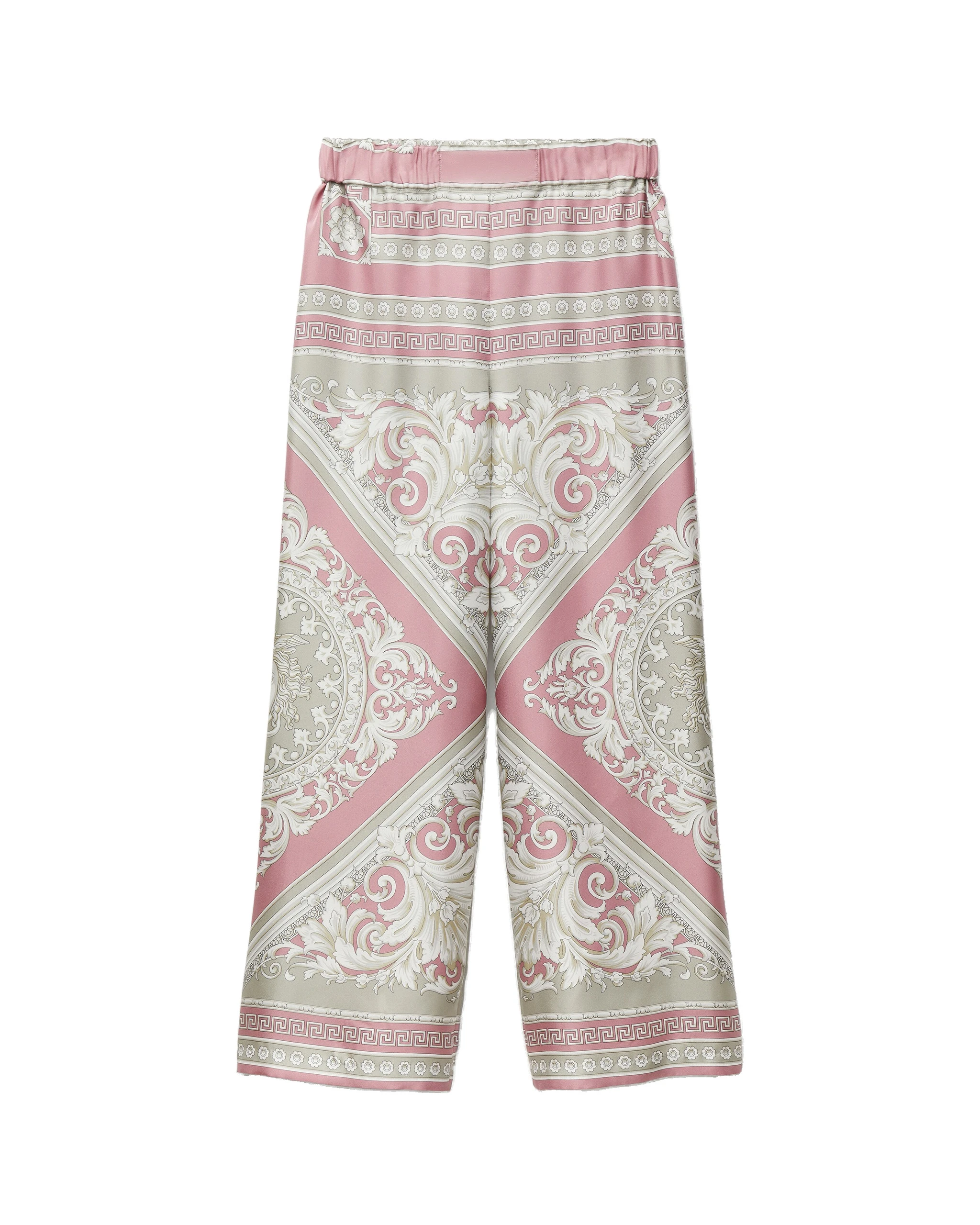Versace Printed Silk Twill Pajama-Style Pants in Grey and Pink Versace Printed Silk Twill Pajama-Style Pants in Grey and Pink | Pants | Coveti