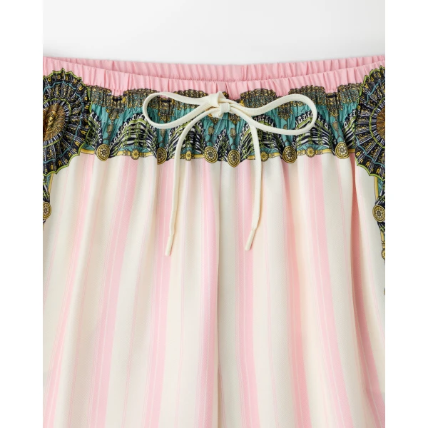 Versace Printed Silk Twill Pajama-Style Pants in Pink, view 2 | Pants
