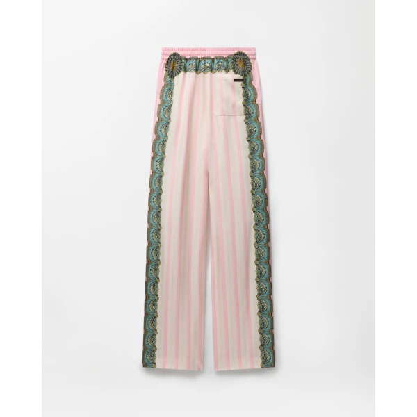 Versace Printed Silk Twill Pajama-Style Pants in Pink, view 3 | Pants