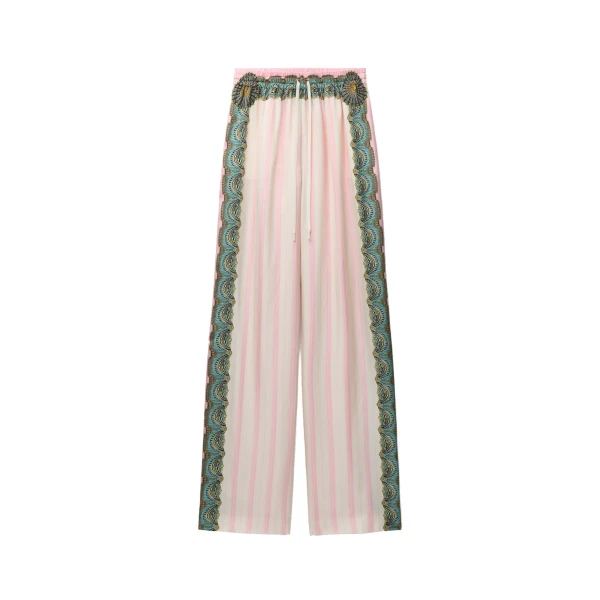 Printed Silk Twill Pajama-Style Pants in Pink