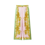 Versace Printed Silk Twill Pajama-Style Pants in Yellow and Pink | Pants | Coveti