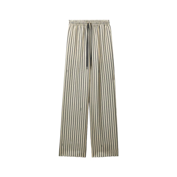 Versace Printed Silk Twill Pajama-Style Trousers in White and Black | Pants | Coveti